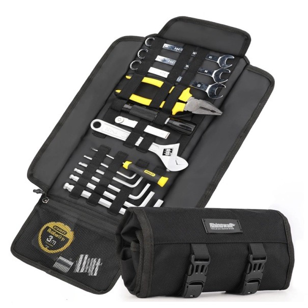 Borsa da moto per attrezzi 50x20 cm Borsa da sella pieghevole Roll Toolkit Custodia portatile per attrezzi Borsa laterale senza attrezzi nero