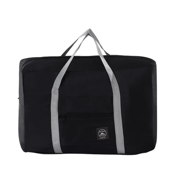 Borsa da viaggio pieghevole 44 x 30 x 13 cm Borsa in poliestere a tracolla Fissaggio su valigia Borsa leggera per il weekend Borsa compatta da aereo nero