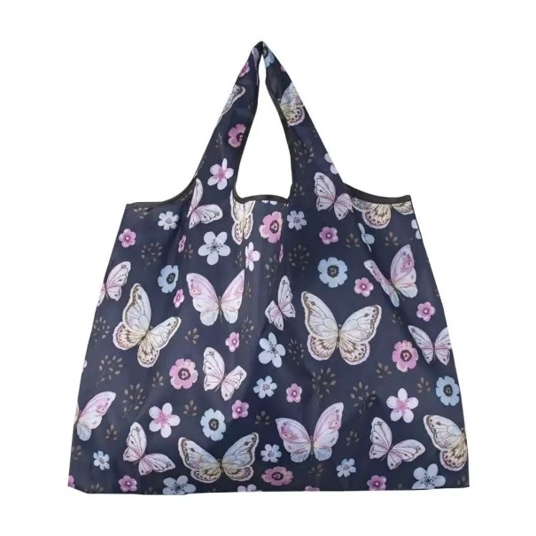 Borsa della spesa pieghevole 53 x 40 cm Farfalle e fiori Borsa resistente scura con grande capacità Borsa in nylon da borsetta Riutilizzabile 1