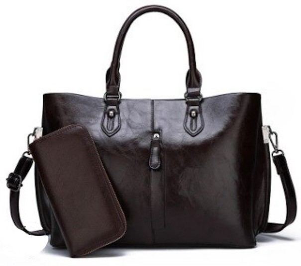 Borsa e portafoglio in pelle da donna marrone scuro