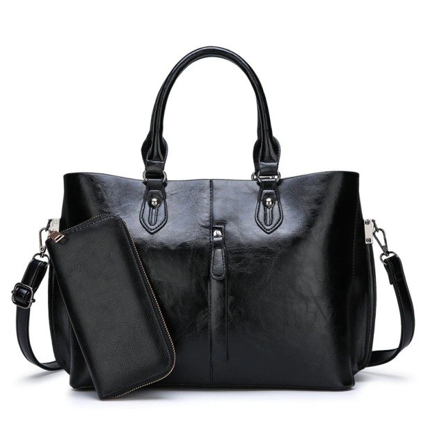 Borsa e portafoglio in pelle da donna nero