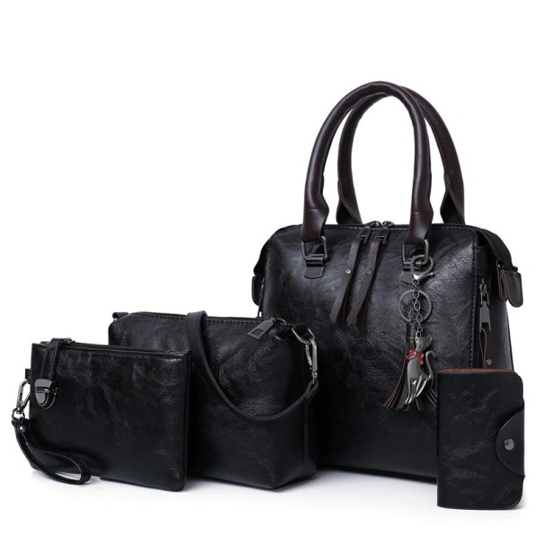 Borsa in pelle da donna set 4 pezzi nero