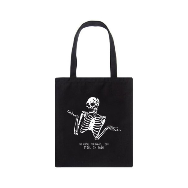 Borsa in tela da donna con stampa di un teschio 35 x 40 cm Borsa per la spesa con due manici lunghi Illustrazione a contrasto con la scritta nero 5