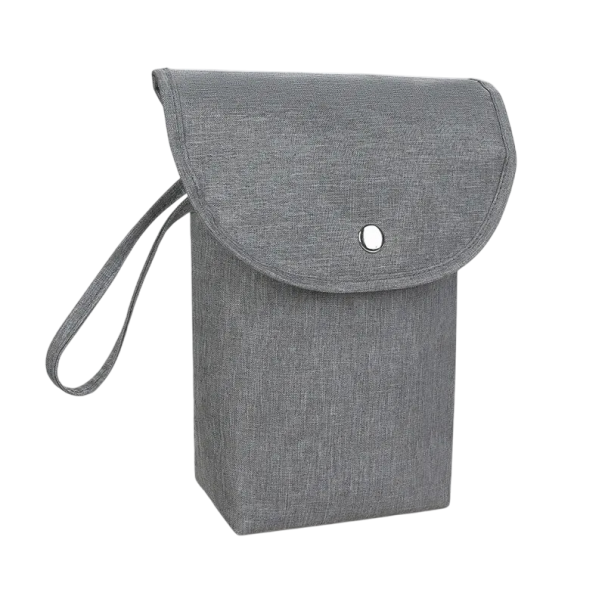 Borsa isolante per pannolini 11 x 7,5 x 21,5 cm Borsa termica grigia con manico e bottone a pressione Custodia da viaggio impermeabile per mamme 1