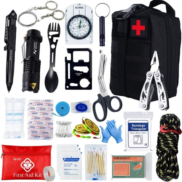 Borsa medica tattica da viaggio completa Zaino sanitario da pronto soccorso set da 24 pezzi Zaino impermeabile con elementi riflettenti outdoor nero
