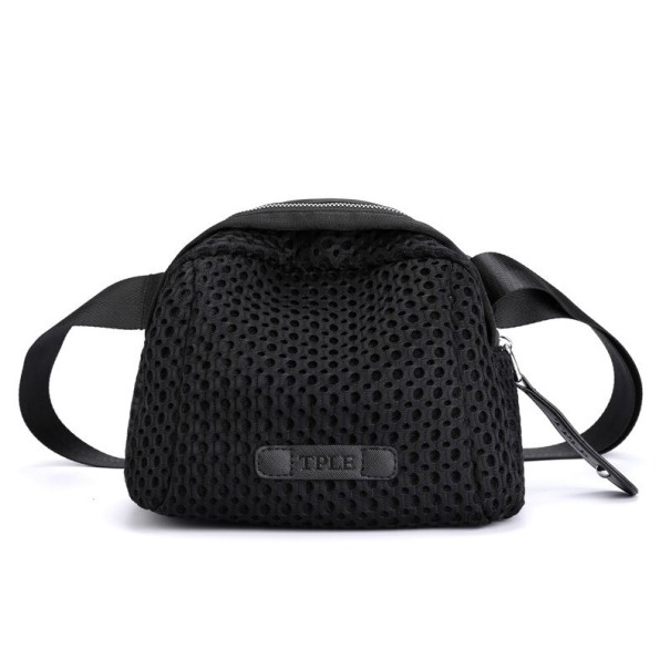 Borsa nera da donna a tracolla con superficie a rete Forma arrotondata con chiusura a zip Tracolla larga Nylon con poliestere Dimensioni 24 x 17 x 14 1