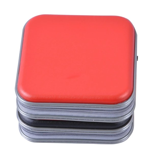 Borsa portatile per 40 CD e DVD Scatola di stoccaggio con zip Organizer quadrato per dischi Supporto per dischi Conservazione domestica CD Portafoglio per dischi Archiviazione rosso