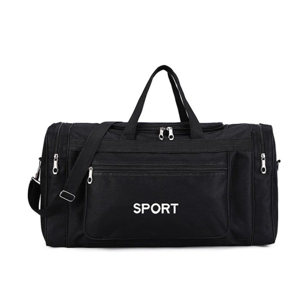 Borsa sportiva da viaggio in nylon a tracolla 60 x 24 x 31 cm Grande borsa leggera per allenamento Gym fitness bag Bagaglio con tracolla nero