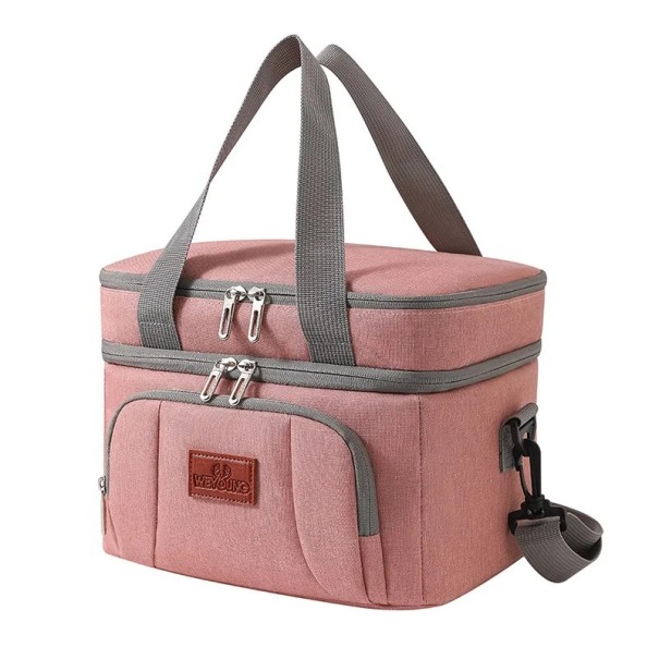 Borsa termica a doppio strato 21 x 26 x 19 cm Colori neutri Borsa frigo per il pranzo con strato isolante Design a due piani Borsa per il cibo portatile rosa