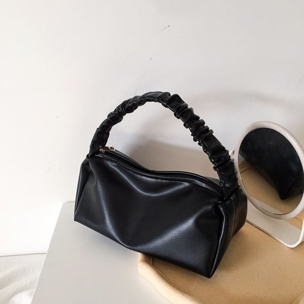 Borsetta da donna in pelle sintetica Borsa baguette morbida con manico arricciato e zip Stile minimalista 27 x 14 x 8 cm nero
