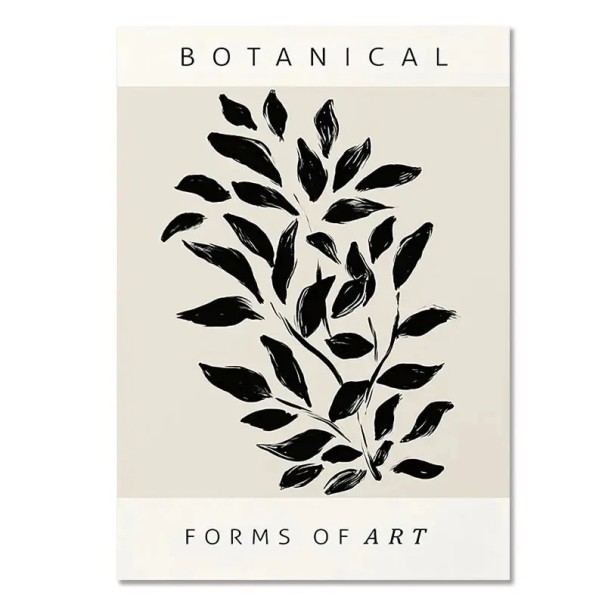 Botanický plakát na zeď černá rostlina 40 × 60 cm tisk na plátno černo-béžový minimalistický přírodní dekor do interiéru bez rámu 1