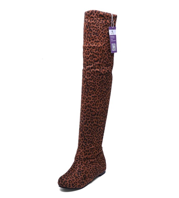 Botas altas de mujer con estampado de leopardo marrón 38