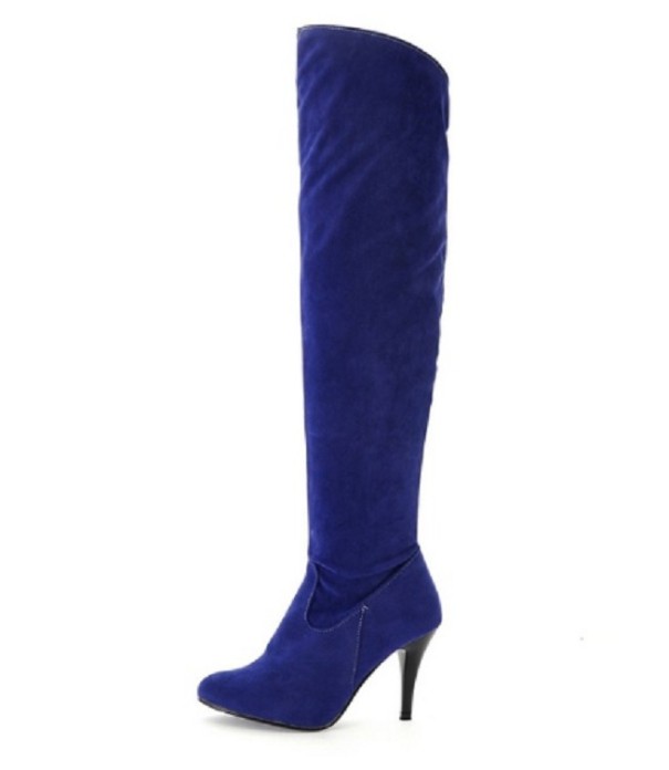 Botas de ante con tacón de aguja para mujer J2399 azul 43