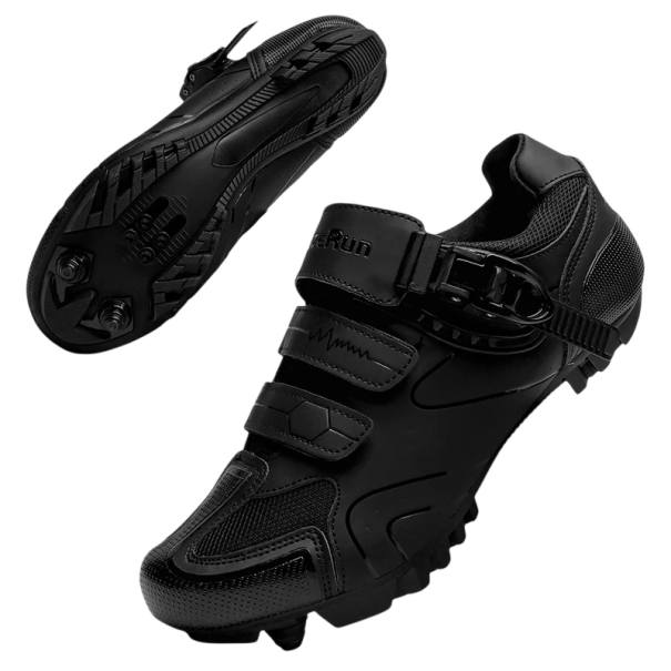 Botas de ciclismo unissexo com fivela e tiras e sola para pedais EVA couro sintético borracha para ciclismo de montanha e estrada preto 40
