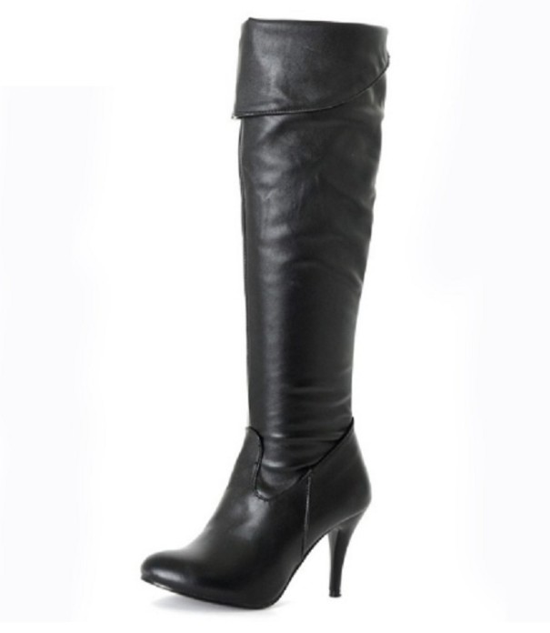 Botas de couro para senhora com salto agulha J1723 preto 41