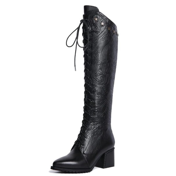 Botas de couro para senhora preto 34