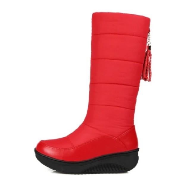 Botas de invierno de mujer con flecos J1818 rojo 43