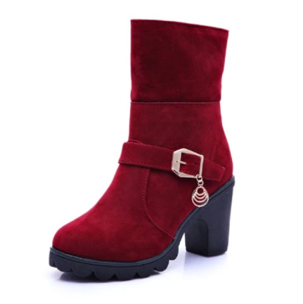 Botas de invierno de mujer con hebilla en el talón J1193 rojo 35