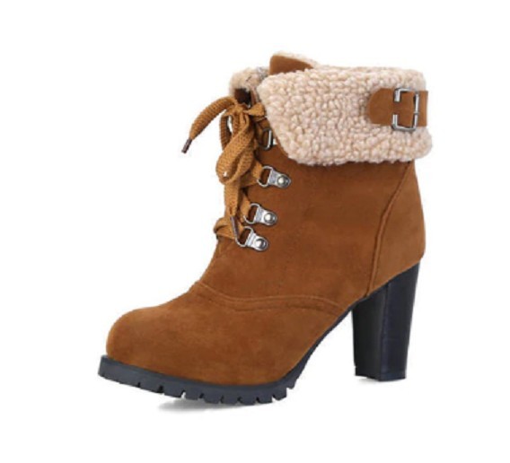 Botas de invierno de mujer con pelo en el talón J837 marrón claro 34