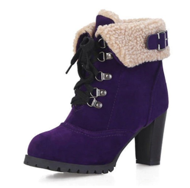 Botas de invierno de mujer con pelo en el talón J837 morado 35