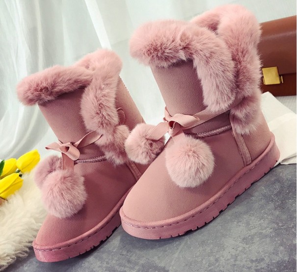 Botas de invierno de mujer con pompones J2430 rosa 38