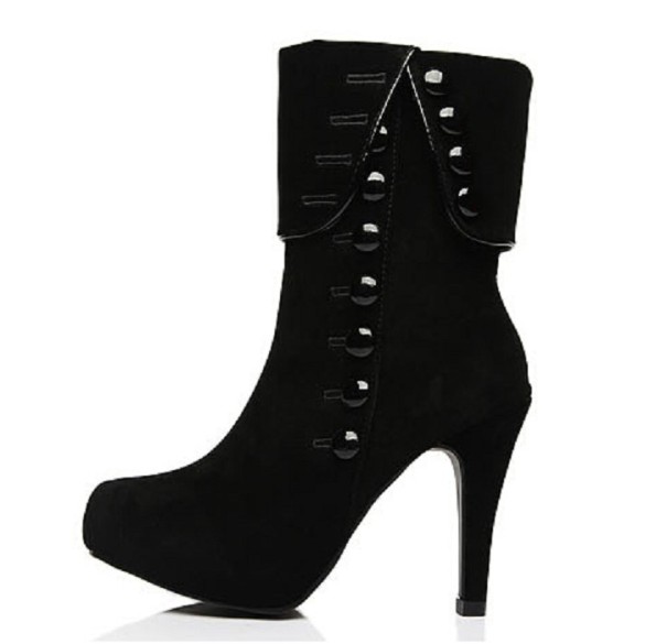 Botas de tornozelo femininas com botões J1101 preto 40