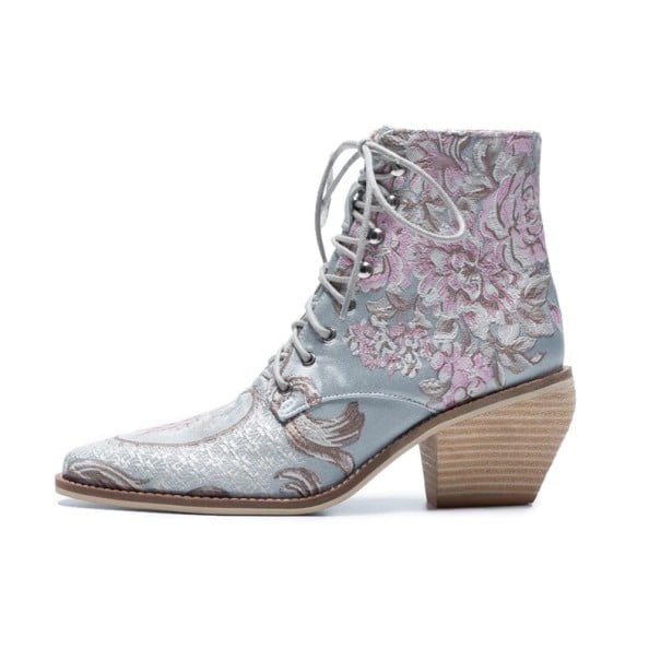 Botas de tornozelo para senhora com flores J817 azul claro 39