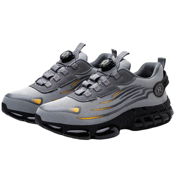 Botas de trabalho masculinas com parte superior em têxtil respirável, algodão e tecido, calçado de trabalho com fecho rotativo para uso diário cinzento 41
