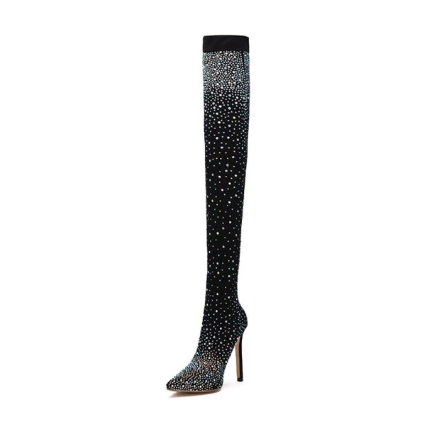 Botas elegantes de mujer con pedrería - Negro 36
