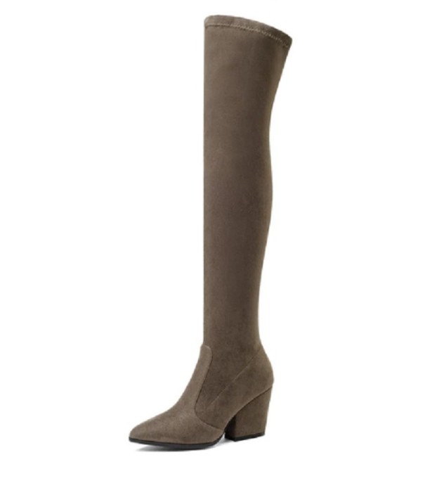 Botas femininas acima do joelho A679 caqui 41