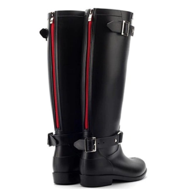 Botas femininas com fecho atrás J1719 preto-vermelho 40