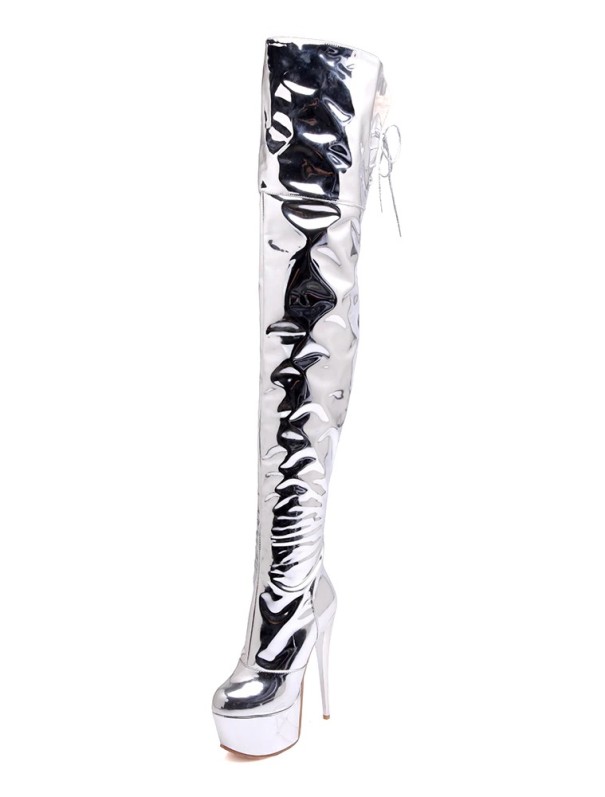 Botas plateadas por encima de la rodilla para mujer J538 36 1