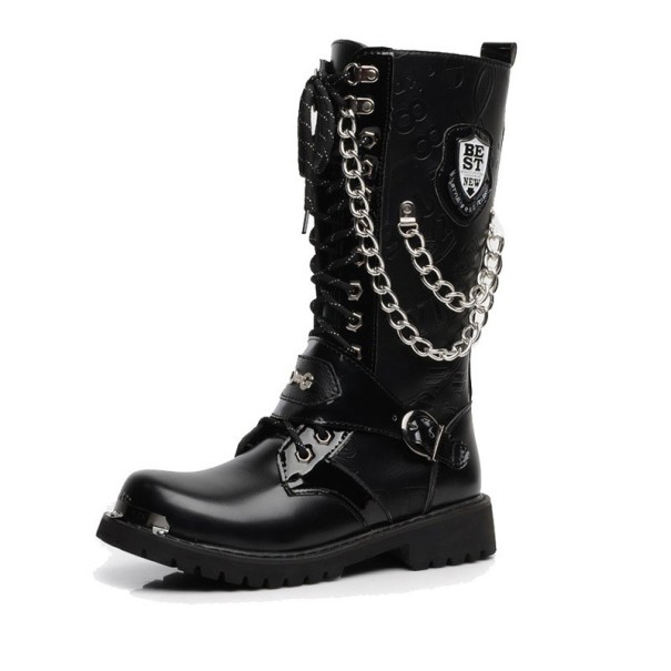 Botas punk masculinas com corrente 38