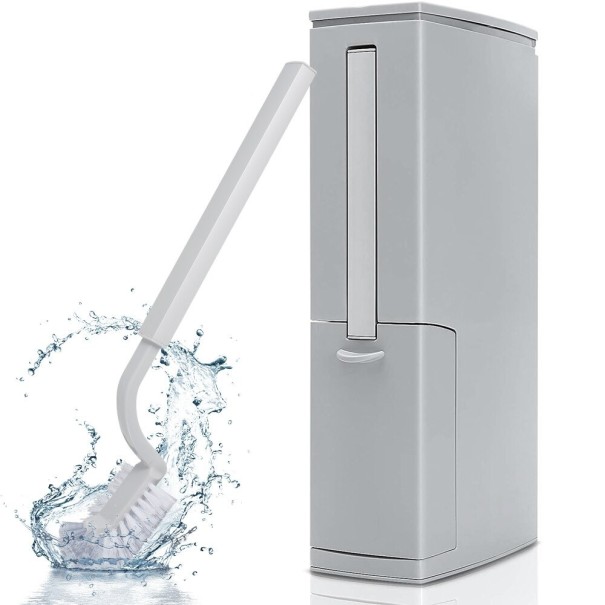 Bote de basura con cepillo de baño gris
