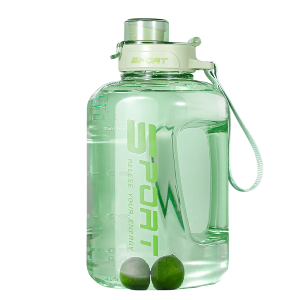 Botella de agua de gran capacidad de 2,5 l, botella de hidratación deportiva, botella de fitness con asa y tapa a prueba de fugas, botella de plástico duradera para viajes y gimnasio verde