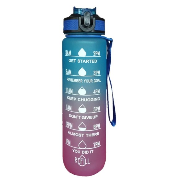 Botella de agua motivacional de 1 l, botella de hidratación deportiva con marcadores de tiempo, botella transparente para bebidas y fitness con tapa a prueba de fugas azul