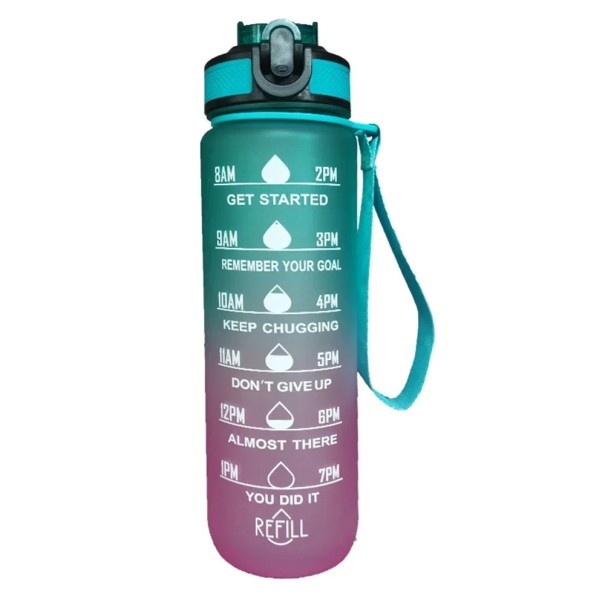 Botella de agua motivacional de 1 l, botella de hidratación deportiva con marcadores de tiempo, botella transparente para bebidas y fitness con tapa a prueba de fugas verde