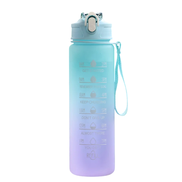 Botella de agua portátil motivacional de 900 ml, botella de hidratación deportiva con marcadores de tiempo y citas, tapa a prueba de fugas, mango ergonómico, construcción liviana verde