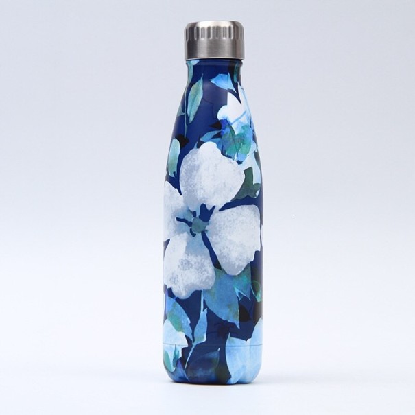Botella de viaje de acero inoxidable con motivo de flores. 1