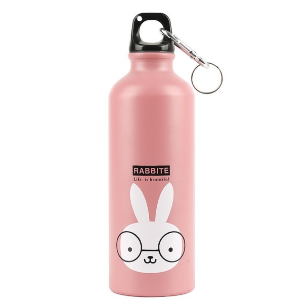 Botella de viaje infantil con animales. rosa