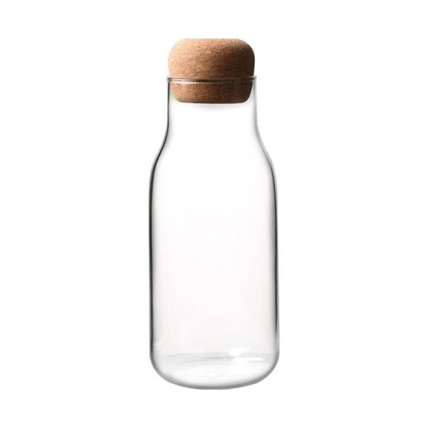 Botella de vidrio con tapón de madera. S