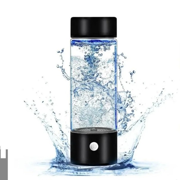 Botella generadora de agua eléctrica, ionizador antioxidante portátil, botella de agua de vidrio rica en hidrógeno de 420 ml, taza de agua con alto contenido de hidrógeno, 20,5 x 7 cm negro