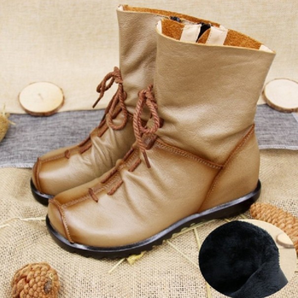 Botine de piele pentru femei, cu blană cremos 40