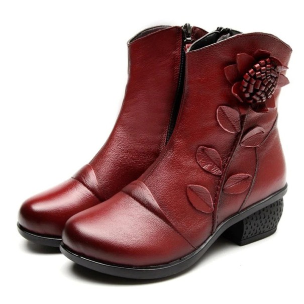 Botines de invierno de mujer con flor J1817 burdeos 36