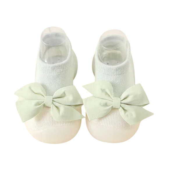 Botițe de copii tip șosete Unisex cu fundiță pe glezna Tricot elastic Material textil și talpă din cauciuc Pentru acasă verde 18-24 luni