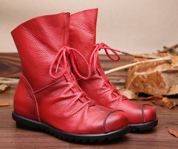 Bottes à talon en cuir pour femmes J1722 rouge 36