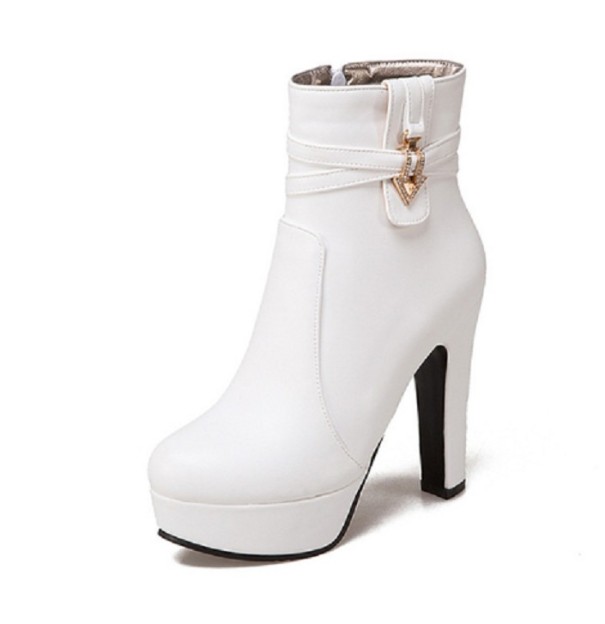 Bottes d'hiver à talon pour femmes blanc 48