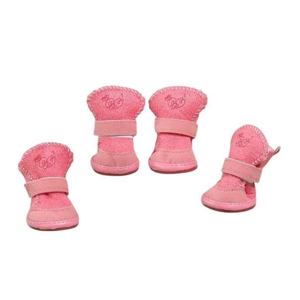 Bottes d'hiver chaudes pour chiens 4,1 x 3,5 cm Bottes en caoutchouc antidérapantes avec doublure en coton Protection des pattes contre la neige et la pluie rose
