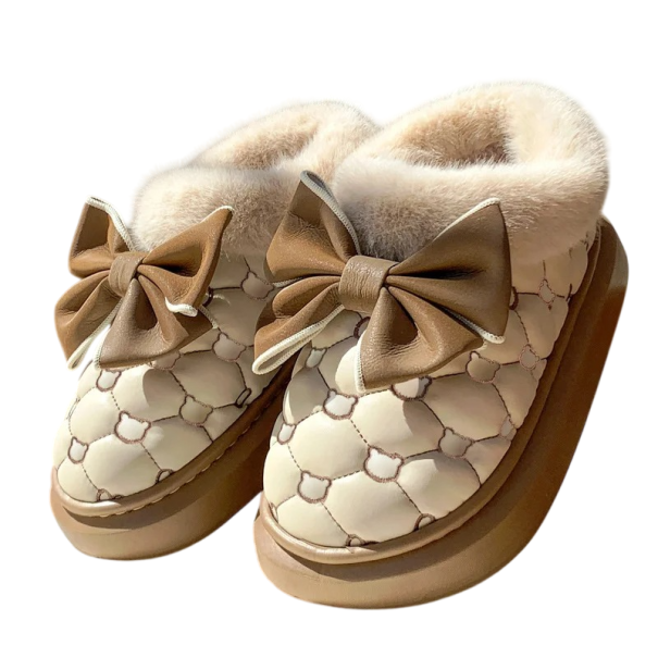 Bottes d'hiver pour femmes à enfiler avec bord en fourrure et nœud décoratif Semelle épaisse en matériau TPU Pour l'hiver et le port crème 38-39