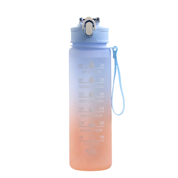 Bottiglia d'acqua motivazionale portatile 900 ml Bottiglia sportiva per idratazione con indicatori temporali e citazioni Tappo a prova di perdite Manico ergonomico Struttura leggera blu